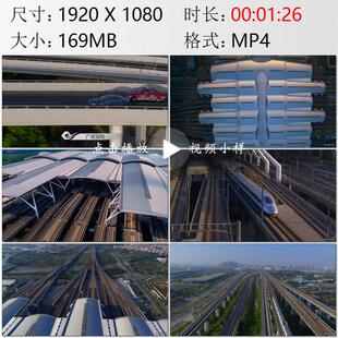 航拍广东广州南站高铁火车站和谐号动车列车铁路交通实拍视频素材