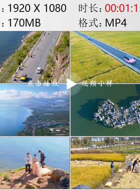 航拍云南大理苍山洱海外景婚纱照农田收割水稻丰收季节视频素材