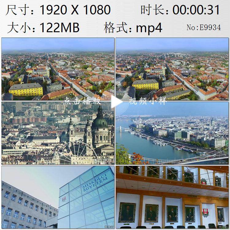 匈牙利工业重镇米什科尔茨人文风光一组欧洲古老大学实拍视频素材