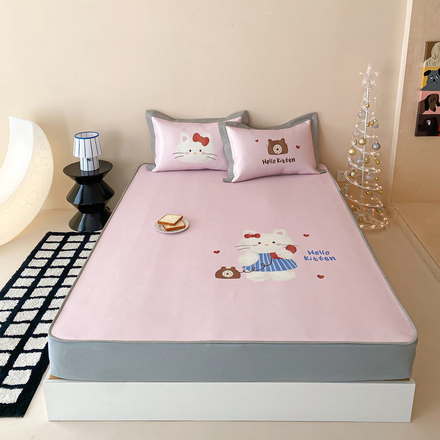 夏季可爱卡通冰丝凉席三件套床笠款900D抗菌7A类空调席子可水洗