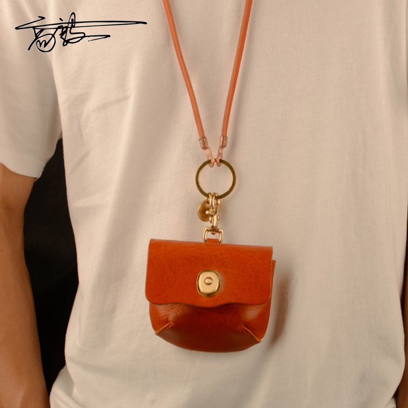 纯色复古手工迷你硬币零钱包学生钱包男士女短款头层牛皮耳机包