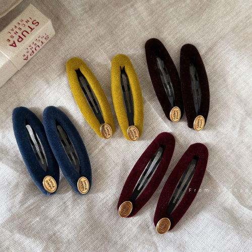 复古金标丝绒彩色椭圆BB夹