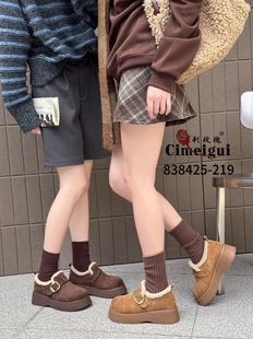 刺玫瑰正品女鞋2025冬磨砂羊皮厚底磨毛里舒适保暖勃肯毛毛鞋219