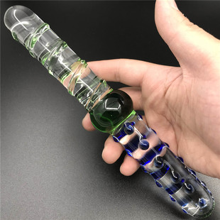 实心玻璃按摩棒双头螺纹颗粒双用圆润头保健器具光滑无毛刺耐磨棍