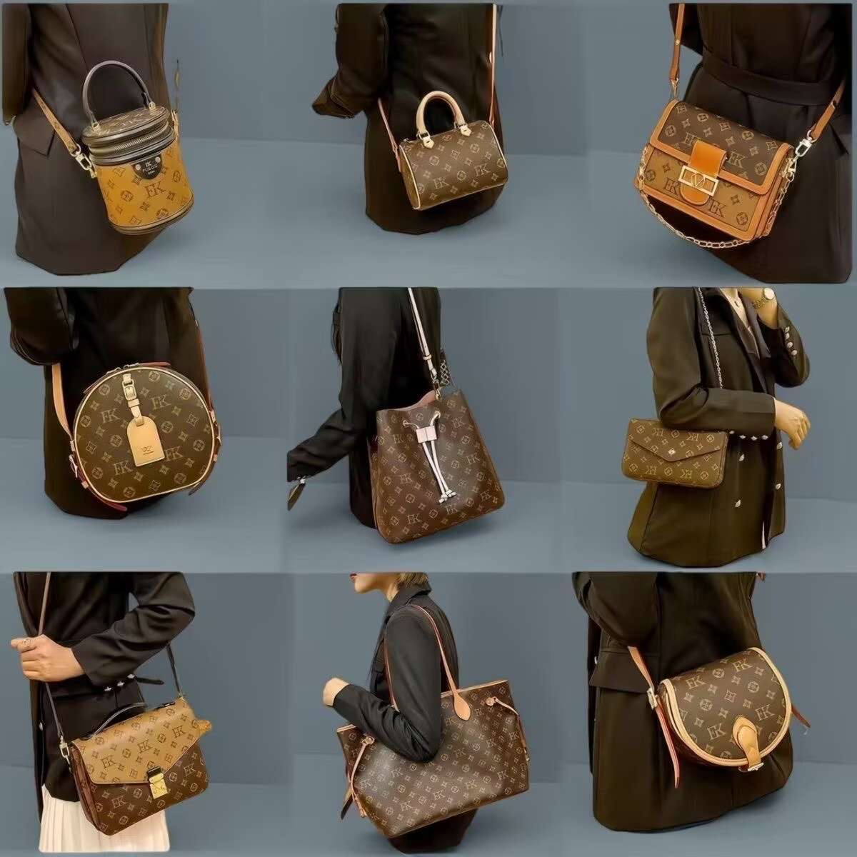 广州白云2025牛角包水桶法棍腋下包香港真皮老花托特包女定制