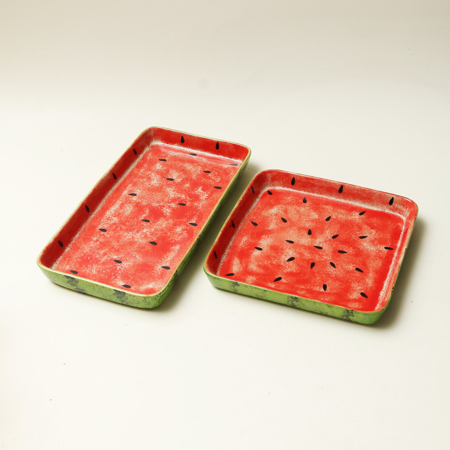 玖田烧釉下彩陶瓷手绘西瓜寿司盘