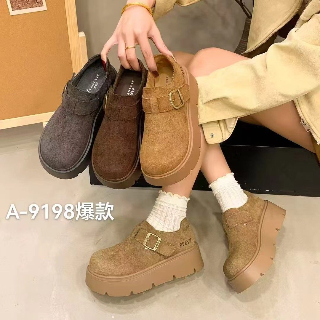 厚底勃肯鞋女2026新款春秋单鞋增高松糕鞋小个子乐福鞋豆豆鞋