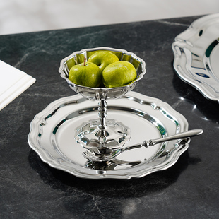 ins椭圆金属风复古早餐盘家用不锈钢餐具面包托盘西餐用盘