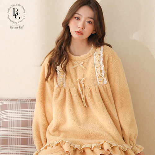 bananagirl珊瑚绒睡衣女冬新款可爱加厚保暖家居服大码套装可外穿