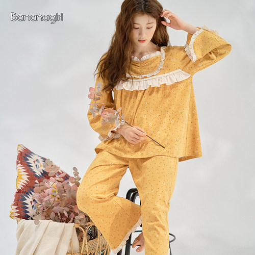香蕉女孩春秋长袖碎花甜美家居服