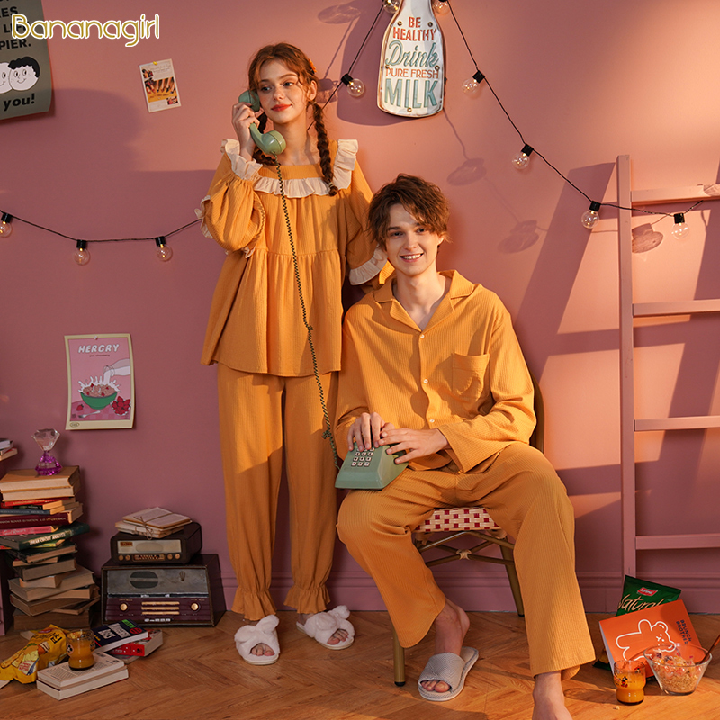 bananagirl睡衣女春秋大码开衫男