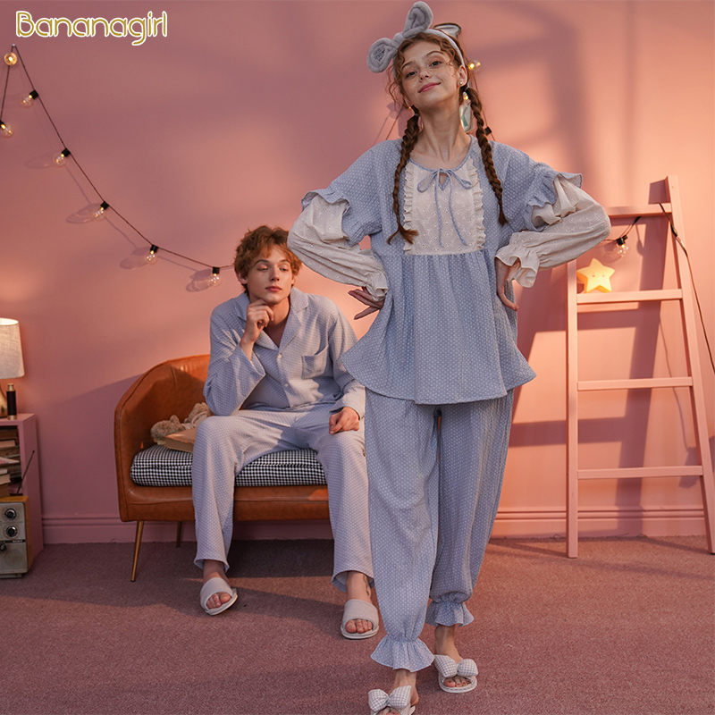Bananagirl情侣睡衣春秋款甜美时尚简约日系风长袖女士家居服套装