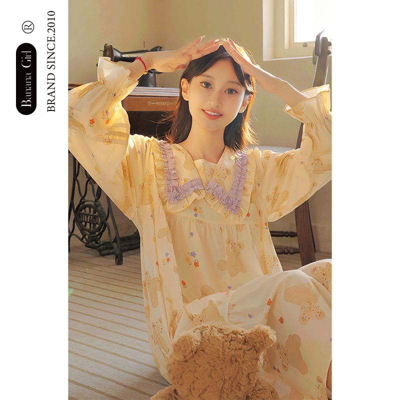 bananagirl长袖卡通女士睡裙