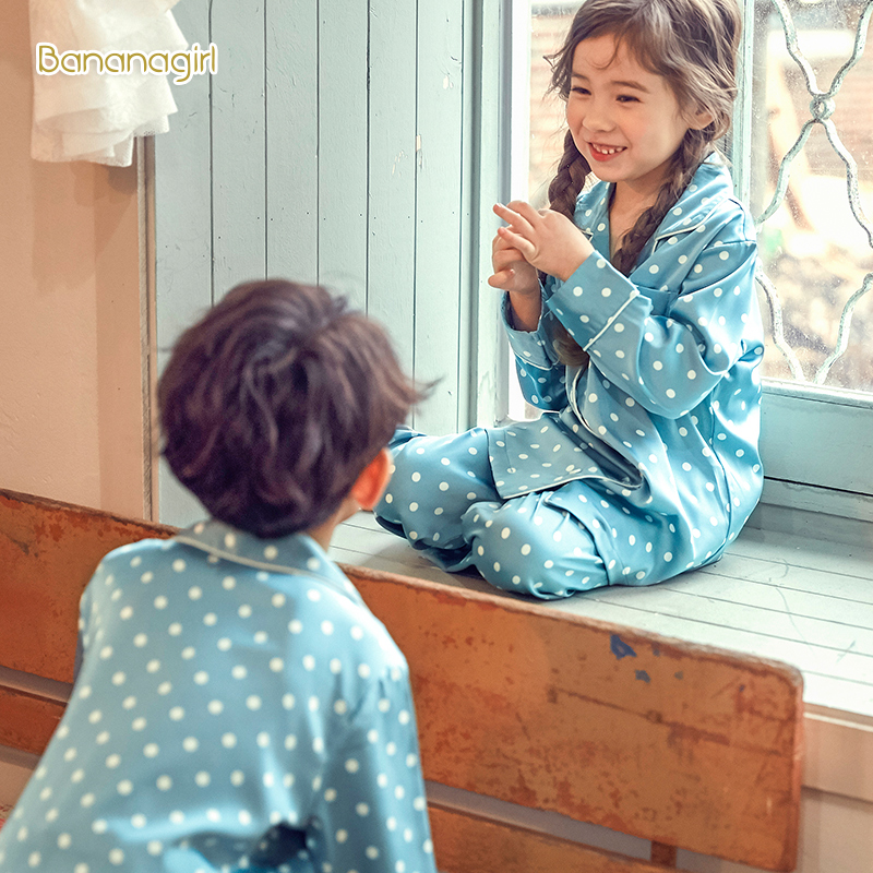 儿童睡衣春秋睡衣套装波点简约