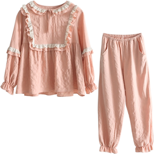 Bananagirl睡衣女春秋韩版甜美长袖情侣清新套头家居服男士套装新