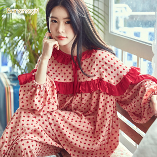 家居服 甜美梭织棉小清新可爱波点女式 Bananagirl睡衣女春秋款 韩版