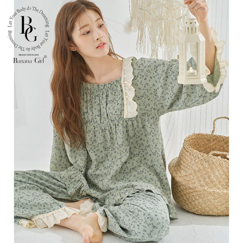 韩版公主风宽松长袖波点家居服