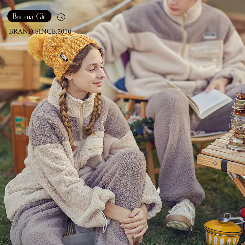 Bananagirl情侣睡衣女珊瑚绒加厚长袖情侣立领开衫家居服男套装冬,女士内衣/男士内衣/家居服,睡衣/家居服套装,淘宝优惠券,粉丝福利购,淘宝优惠卷