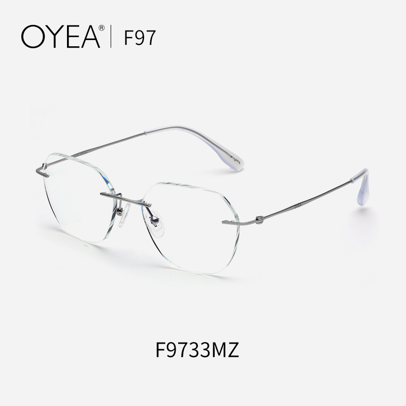 OYEA近视眼镜女无框商务眼镜男钛镜腿多边近视架男配度数 F9733