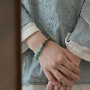 天青过雨越南沉香木手串天河石手链灵动仙气文艺饰品小众禅意男女