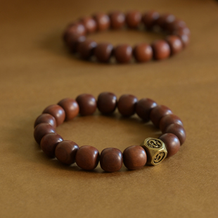 找个靠山老枣木老型桶珠手串四神兽铜顶珠有依靠有后台护身开运男