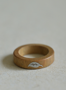 高山流水一叶知秋绿檀木自然实木戒指手工简约文艺安神静心男女款