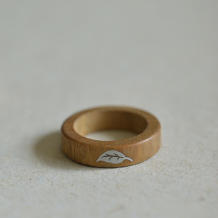 高山流水一叶知秋绿檀木自然实木戒指手工简约文艺安神静心男女款
