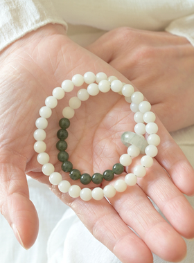 温润白玉菩提根手串和田碧玉灵动自然手链素净高级感禅意转运男女