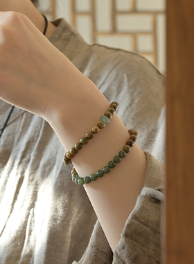 绿檀和田碧玉6m双圈手链木手串冰蓝水翡翠转运文玩安神静心佛珠女