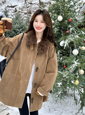 现货   2B183-9081P245K378麂皮绒夹棉派客服 毛领可拆卸 咖