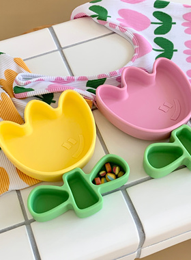 LLM 韩国Dore花朵儿童硅胶餐盘郁金香分格盘婴儿辅食碗宝宝餐具