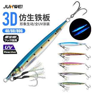JUNWEI电镀UV铁板饵小杰克同款3D打印船钓海钓马鲛炸弹章红金枪