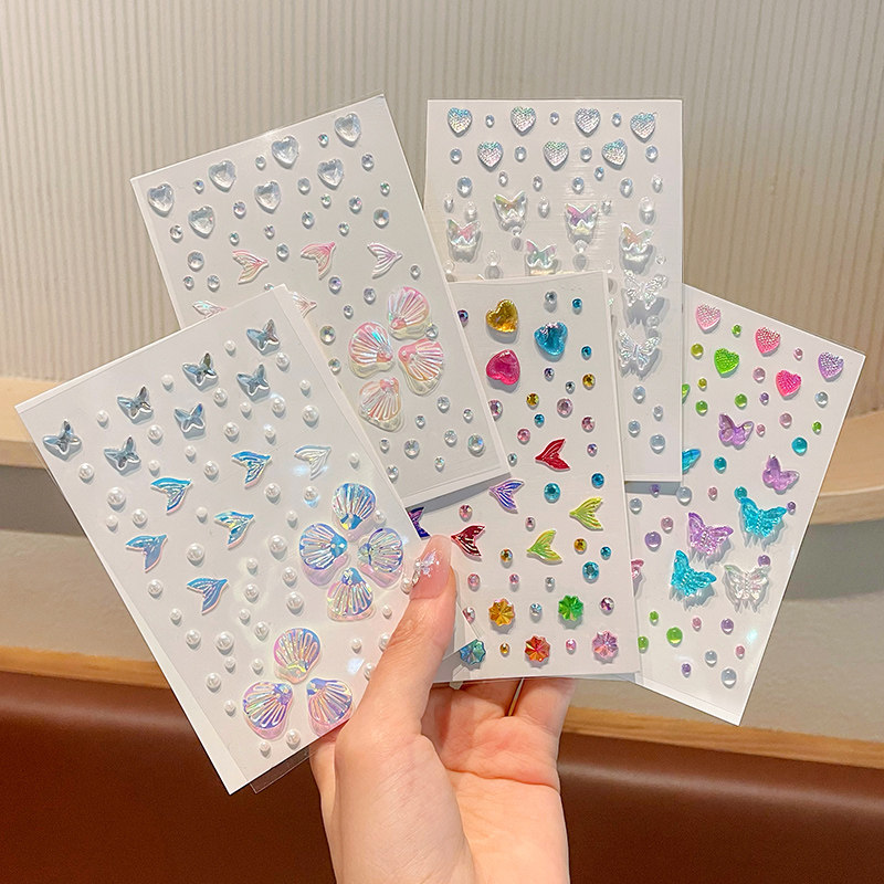 儿童脸部彩绘贴纸小女孩闪钻脸上贴饰品贝壳鱼尾蝴蝶立体脸贴女童