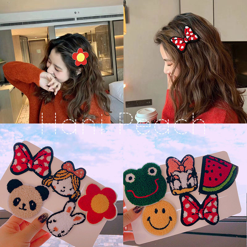 韩国进口卡通蝴蝶结BB发夹儿童少女刘海边夹发饰头饰毛绒动物布艺