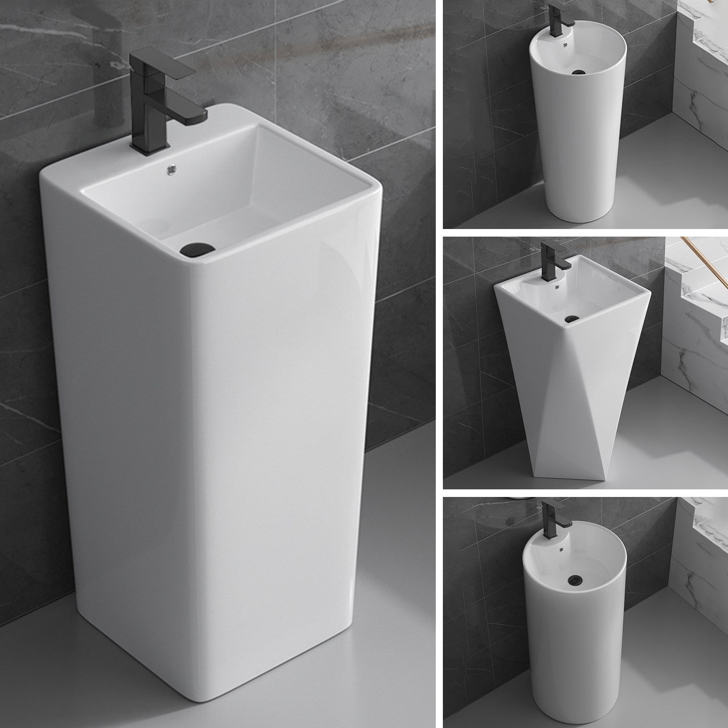 立柱式洗脸盆陶瓷一体立柱盆卫生间洗手盆个性阳台洗手台盆连体