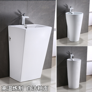 工程立柱式洗脸盆工厂直销连体盆一体洗手盆落地式连体盆立柱盆