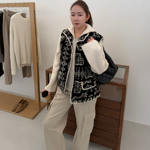 widelia老板娘秋冬新款费尔岛立领马甲毛毛保暖马夹上衣女8192