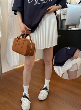 缎面短款A字裙半身裙带安全裤