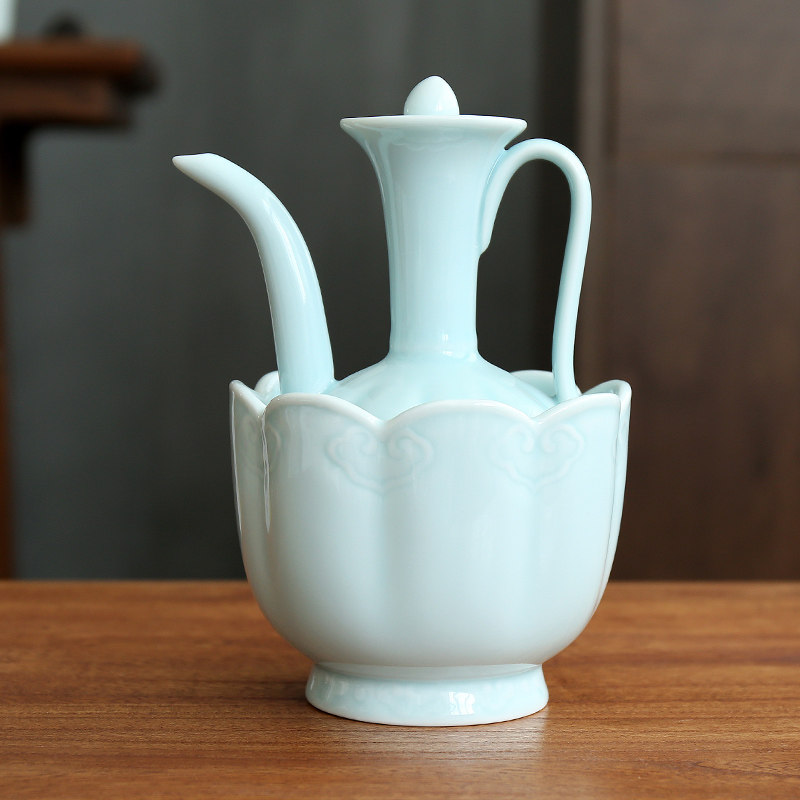 宋代点茶执壶温碗茶洗抹茶碗陶瓷茶具水盂大号温杯水洗影青釉如意