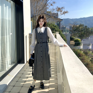 灰色气质巨好看V领背心连衣裙套装女春季2026新款通勤衬衫两件套