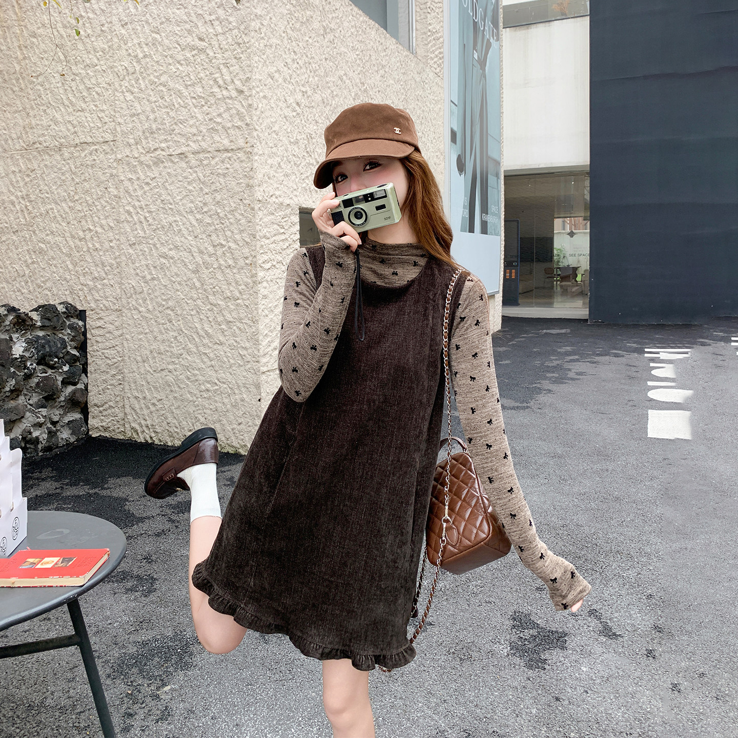 小个子气质咖色毛呢背心连衣裙套装女春季2026新款甜美打底两件套