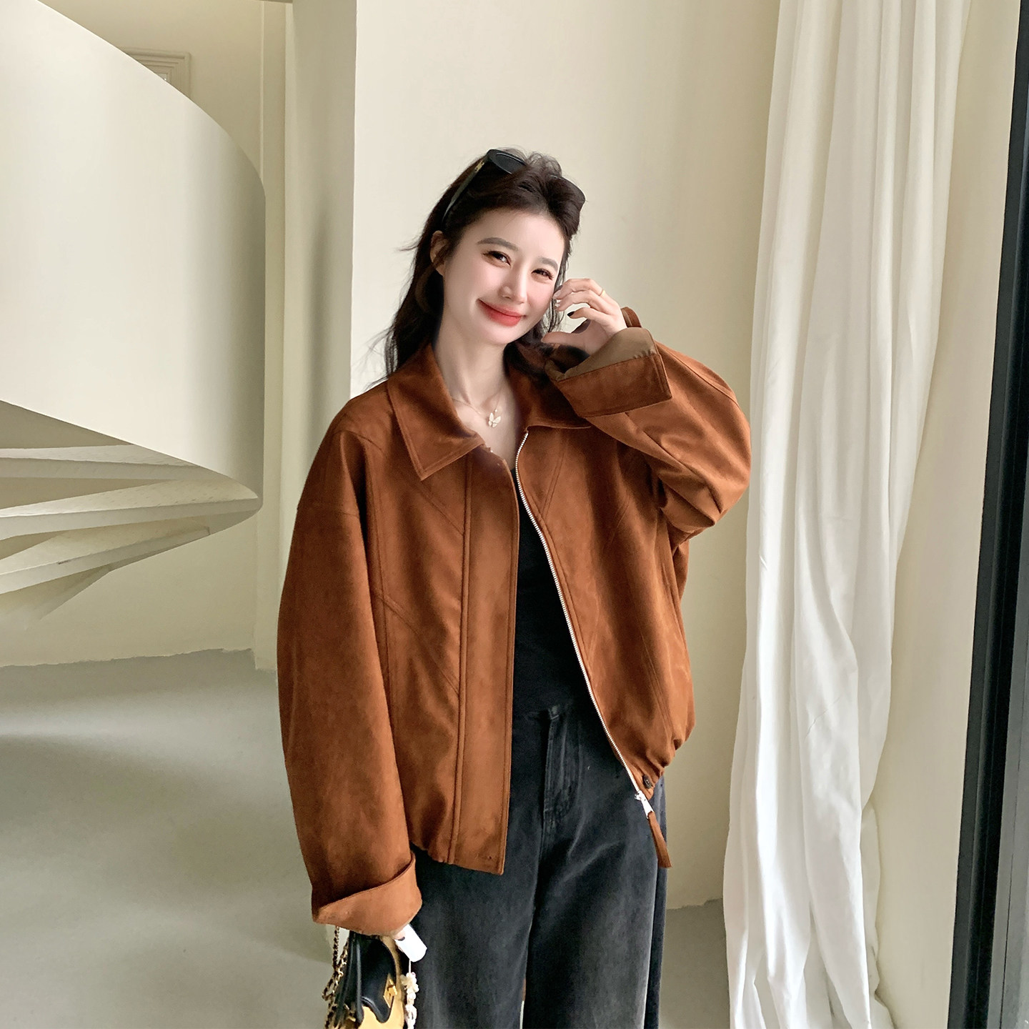 工装减龄洋气百搭翻领外套女春季2026新款短款小个子超火夹克上衣