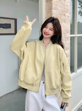 可盐可甜巨好看黄色棒球服皮衣外套女春季2026新款减龄超火PU夹克