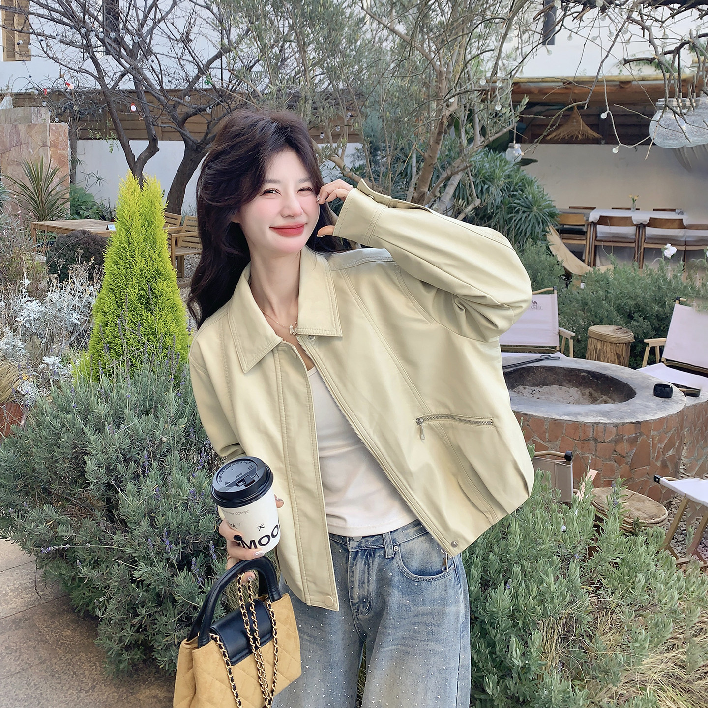 爆款高级感米黄色短款皮衣外套女春季2026新款小个子PU夹克巨好看