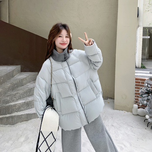 撞色翻领浅蓝色90绒羽绒服女冬季2025新款甜美气质爆款白鸭绒外套
