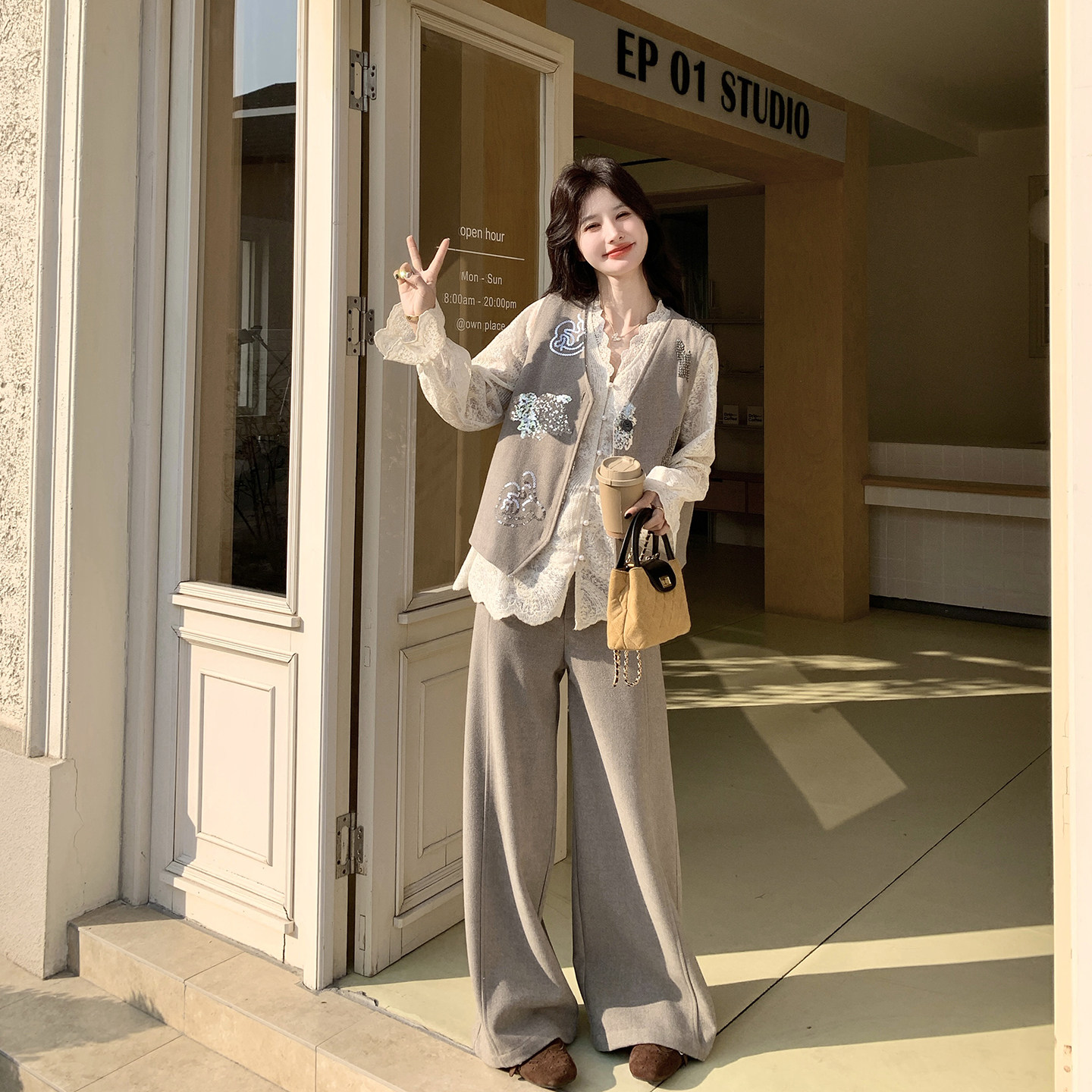 气质高级感刺绣马甲套装裤女春季
