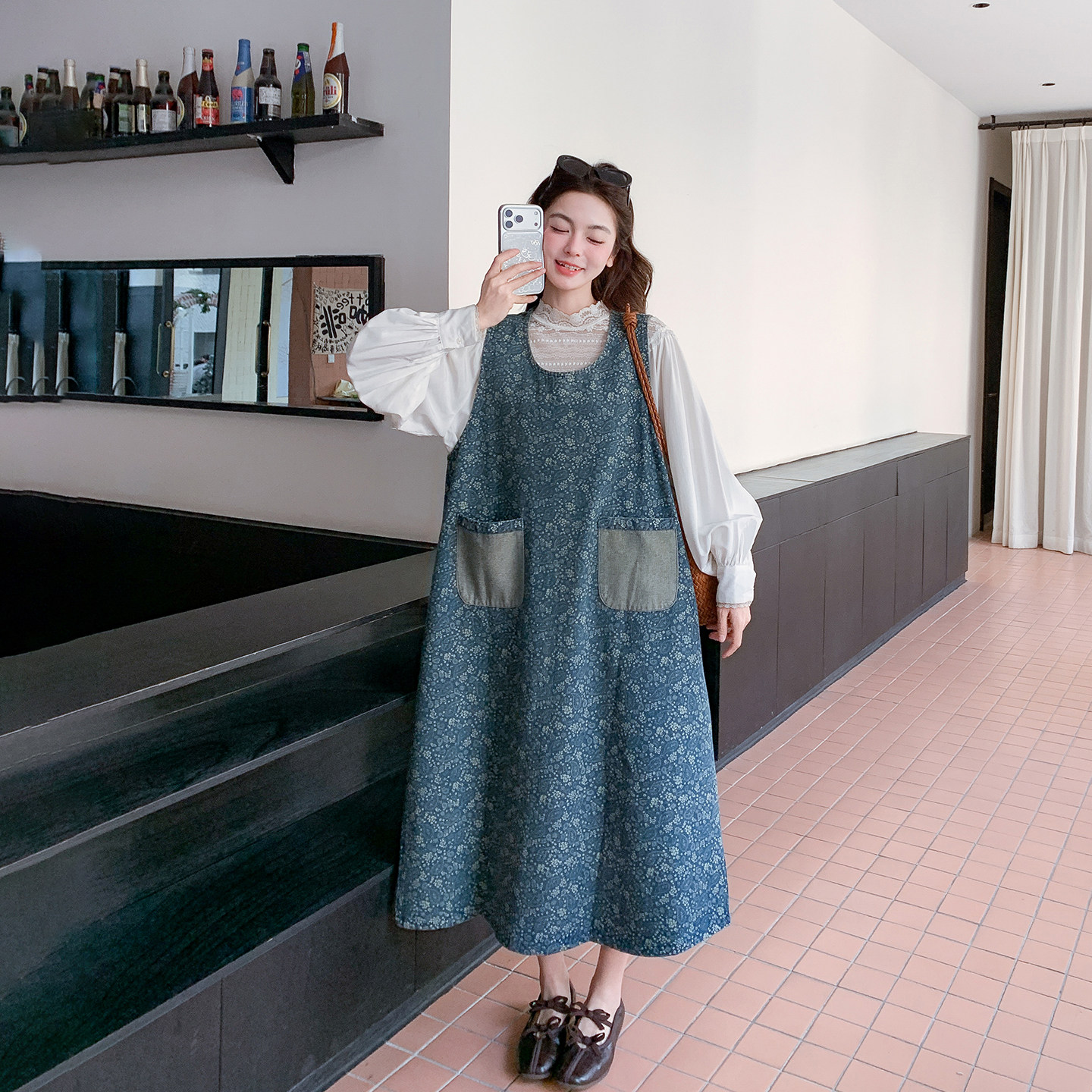 法式蓝色碎花无袖背心连衣裙女春季2026新款学院风复古小个子裙子