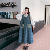 法式 学院风复古小个子裙子 2026新款 蓝色碎花无袖 背心连衣裙女春季