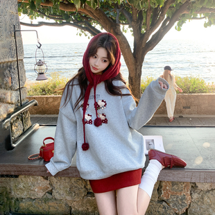 运动休闲甜美俏皮活泼卡通卫衣套装女春季2026新款披肩短裙三件套