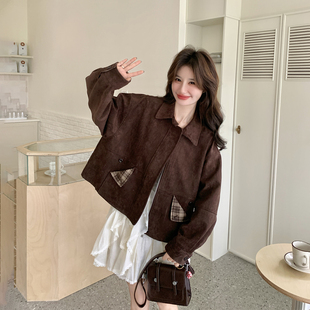 咖色韩系复古麂皮绒短款外套女春季2026年新款小个子流行百搭夹克